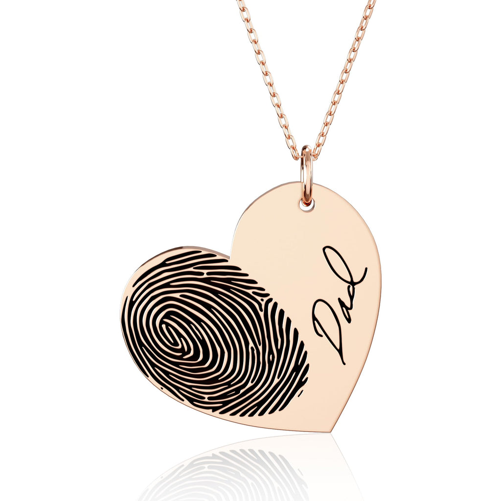 CAITLYNMINIMALIST Heart Pendant Necklace Custom Jewelry Engraved Handwriting Fingerprint Gift for Mom Grandma Couples Necklace
