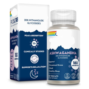 Solaray ProSorb Ashwagandha supplement bottle and packaging on a white background