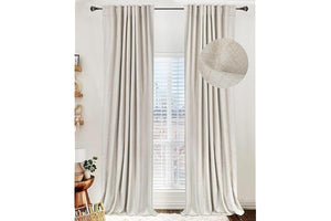 100% Blackout Shield Linen Blackout Curtains for Bedroom 84 Inches Long, Back Tab/Rod Pocket Living Room Drapes, Thermal Insulated Blackout Curtains 2 Panels Set, 50" W x 84" L, Cream