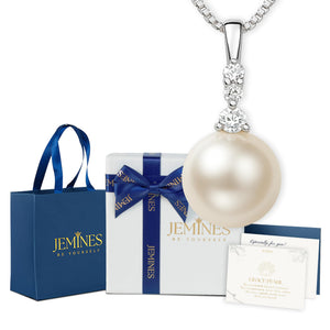 JEMINES Pearl Necklace, AAA+ Freshwater Cultured 8mm Pearl Pendant, 18K White Gold Plated Dainty Jewelry with Meaningful Message Card, Elegant Accessories Ready-Gift for Her Women