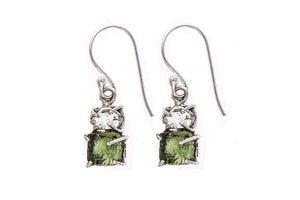 Certified Moldavite Rough & Herkimer Diamond 925 Solid Sterling Silver Handmade Designer Earring