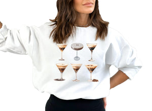 Up2ournecksinfabric - Espresso Martini Glasses Sweatshirt - Bachelorette Pullover - Party Sweater - Girls Weekend Outfit - Vacation Drinking Shirt - Birthday Gift for Her - Bridal Gift White