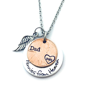 Pennies from Heaven Necklace, Penny Necklace, hand Stamped memorial necklace