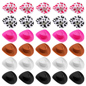 30PCS Plastic Mini Western Cowboy Cowgirl Hat Cute Miniature Hat for Party Accessories Toy Doll Dress Up Play House Games