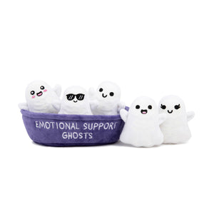 Emotional Support Ghosts by Relatable, Cuddly Plush Collectibles and Cute Stuffed Animals, Spooky Halloween Ghost Plushies and Fun Trick or Treat Toys, Includes 5 Plushies with Carrying Basket