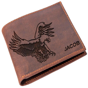Personalized Christmas Gifts, Wallet For Men, Engraved Name Wallet, Holiday Gifts For Dad Husband, Personalized Bald Eagle Leather Wallet