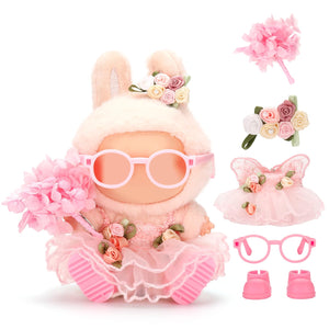 Doll Clothes for Labubu 17cm Have a Seat & Exciting Macaron & Big into Energy Series Dolls, Adorable Chic Dress Set for 17cm Dolls Accessories (Pink Flower Skirt + Hairband)