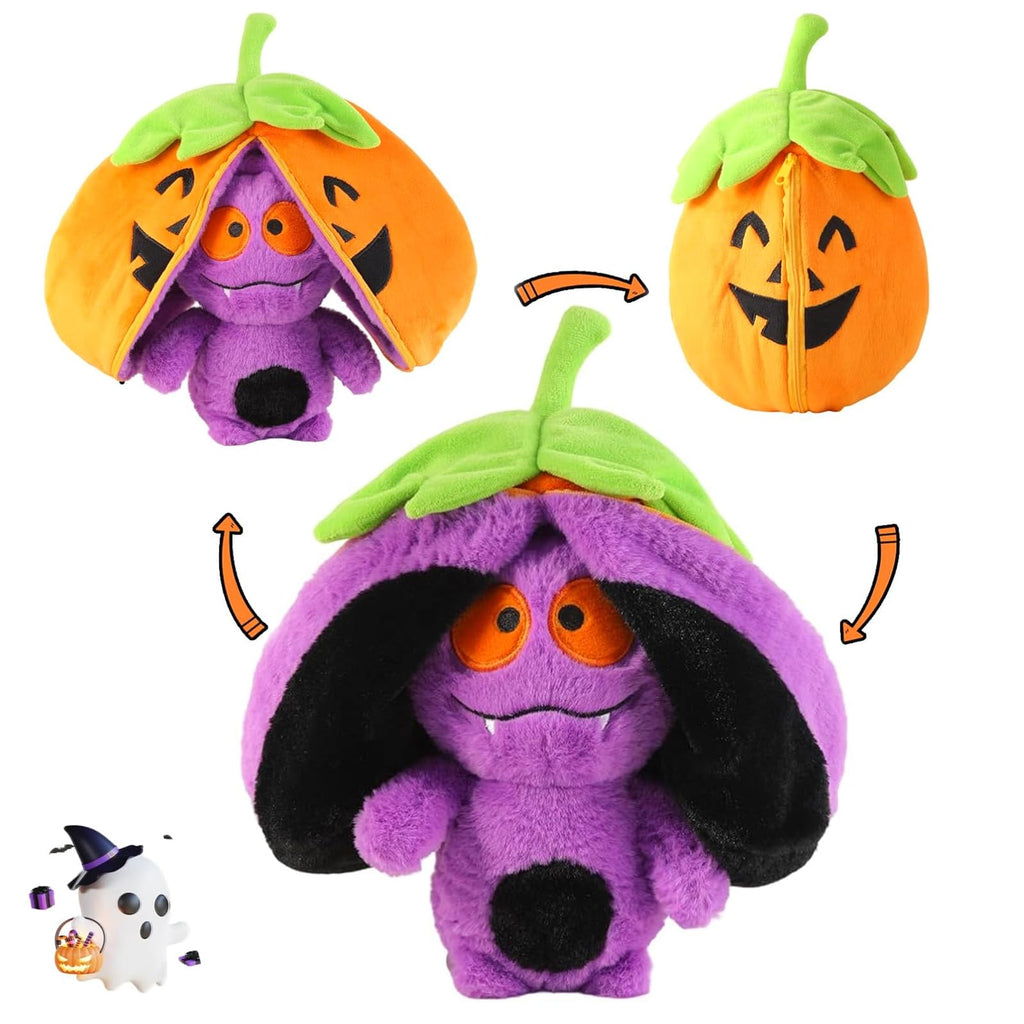 Reversible Bat Pumpkin Plush, Cute Pumpkin Plush Pillow with Zipper, Soft Bat Stuffed Animal, 2-in-1 Christmas Birthday Gift Decorations for Boys Girls Kids