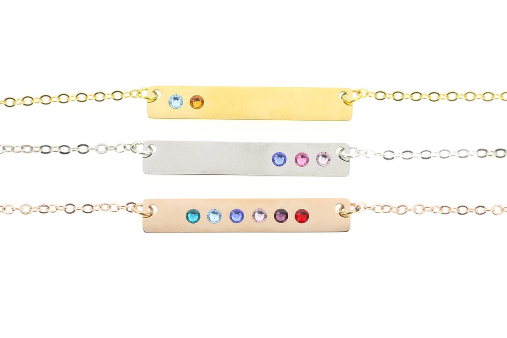 DistinctlyIvy Birthstone Bar Necklace - Choose Crystal Colors, Chain Length, Silver Rose Gold Options - Christmas Mom Gift - DII DGR DBB