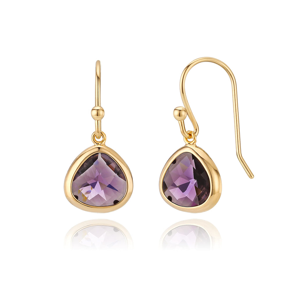 Dainty Simulated Purple Amethyst Dangle Earrings, 14k Gold-Plated, Hypoallergenic, Lightweight Crystal Drops, Minimalist February Birthstone Jewelry by MJLULU