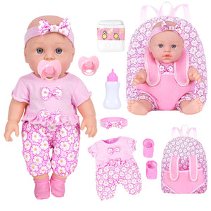12 Inch Baby Dolls with Backpack Carrier Can Store Doll Clothes and Accessories,12" Reborn Baby Doll Set in Gift Box with Feeding Bottle Nipple Diaper for Kids Toddler Age 3+