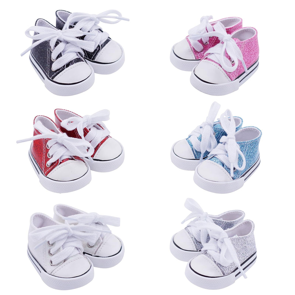 Etistta 6 Pairs of Glitter Canvas 18 inch Doll Shoes for 18 inch Doll Shoes American Dolls Accessories