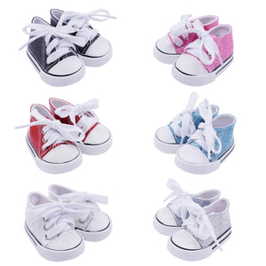 Etistta 6 Pairs of Glitter Canvas 18 inch Doll Shoes for 18 inch Doll Shoes American Dolls Accessories