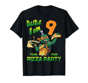 Mademark x Teenage Mutant Ninja Turtles - Dude I am 9 Years Old Mikey Pizza Birthday Party T-Shirt