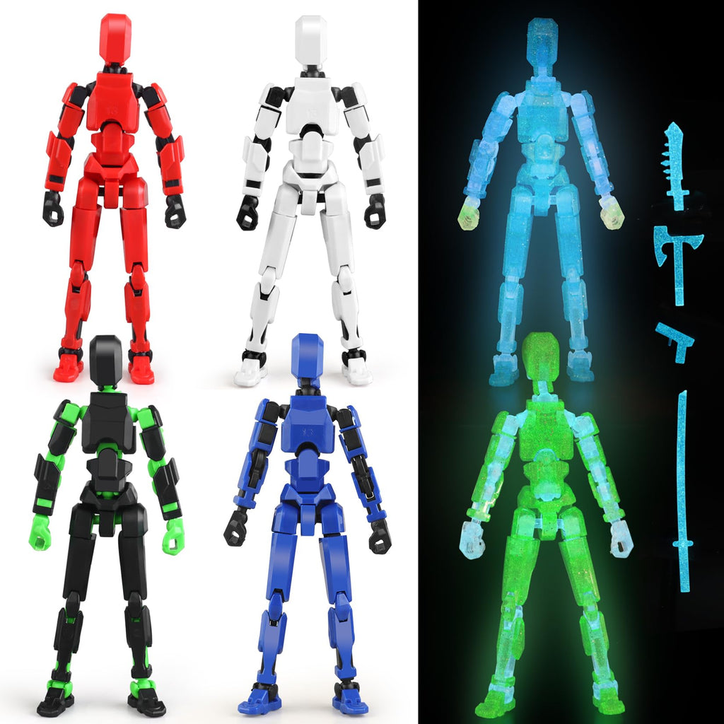 Luminous 13 Action Figure Set, 6PCS Robot Action Figure Titan 13 3D Printed Toys Articulated, for Modeling Enthusiasts Etc Birthday Gifts for Kids 3-8 Years Old, Grow in Dark ?Assembly Required?