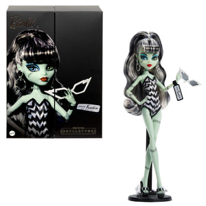 Monster High x Barbie Frankie Stein Doll with Original Barbie-Inspired Swimsuit and Solo in The Spotlight Black Evening Dress, Accessories