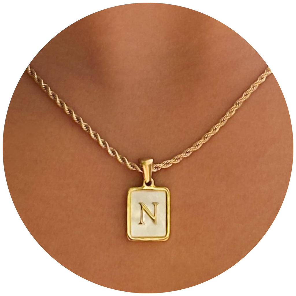 Mother Of Pearl Initial Pendant Necklace, Stainless Steel Jewelry, Gold Letter Charms, Personalized Jewelry, Natural Shell Custom Letter