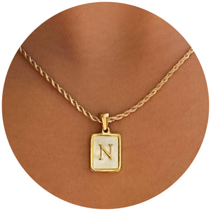 Mother Of Pearl Initial Pendant Necklace, Stainless Steel Jewelry, Gold Letter Charms, Personalized Jewelry, Natural Shell Custom Letter
