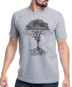 Black Lantern Graphic T-Shirt | Men's Nature Themed Short Sleeve T-Shirt - Tree Diagram and Schematics - Triblend Gray