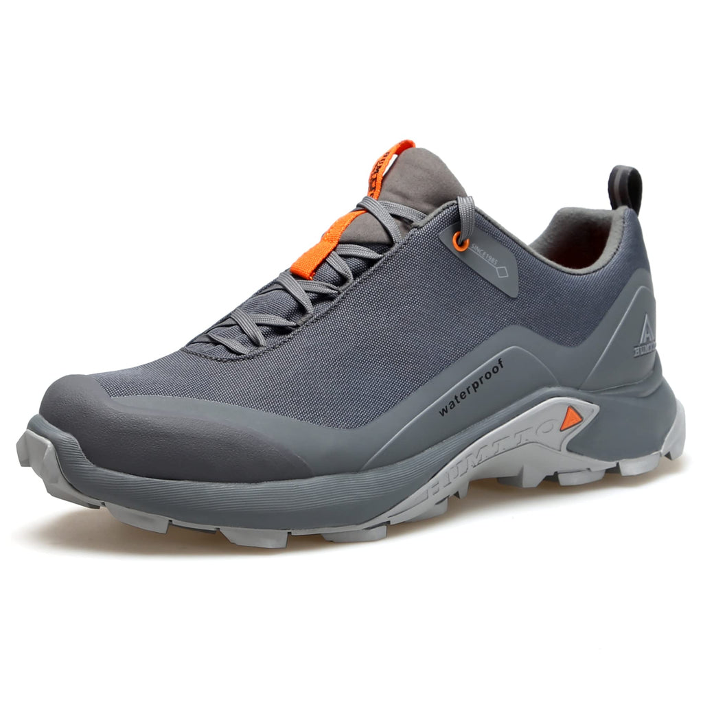 HUMTTO Men's All-Terrain Waterproof Hiking Shoes Lightweight Breathable Trekking Trails Shoes Anti Slip Outdoor Shoes 12 Grey