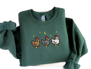 Embroidered Stardew Valley Chicken Sweatshirt, for Gamers, Stand out with Gaming-inspired Fashion, Cozy & Cute Gaming Attire Forest Green