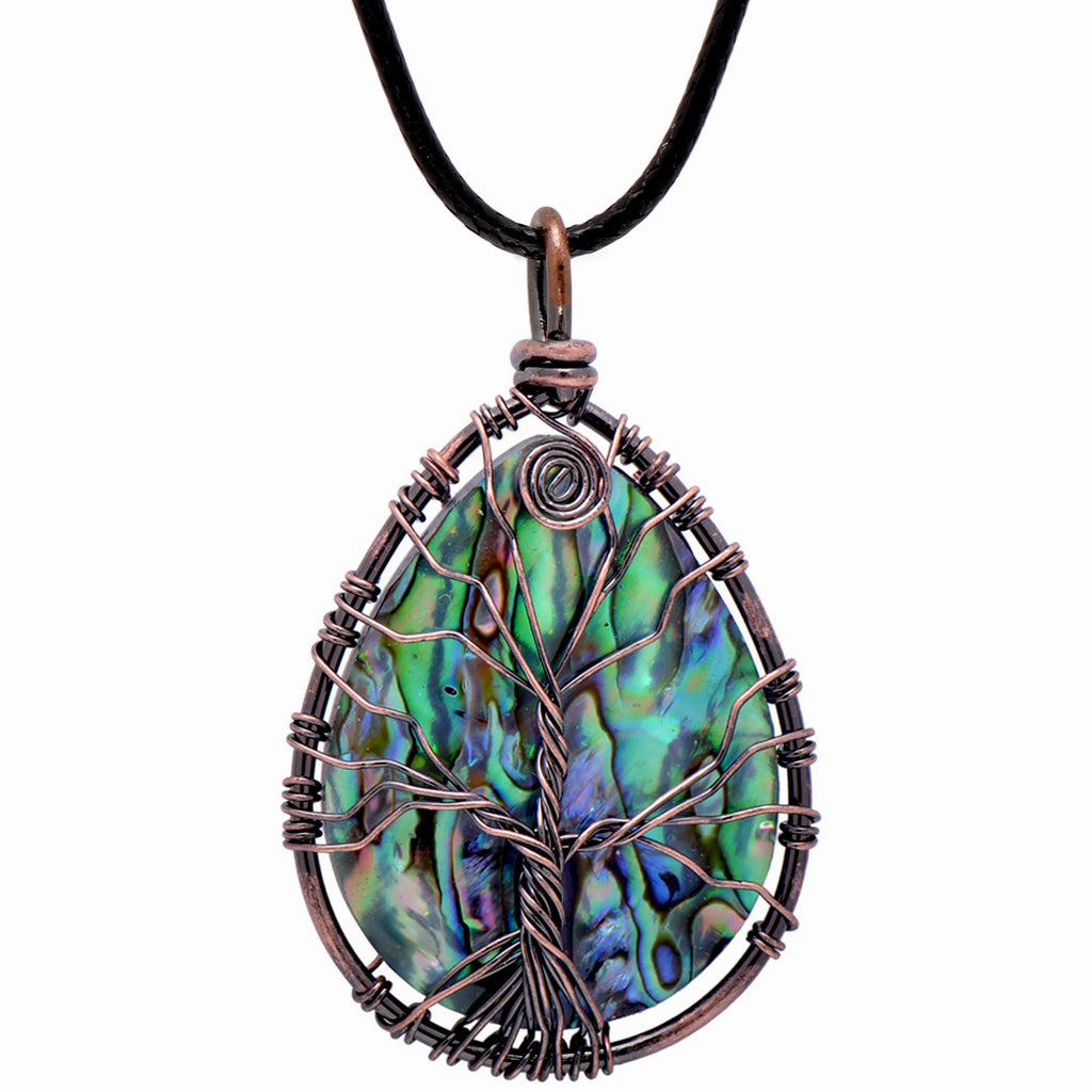 Joseph Brothers 2.4" Abalone Shell Hand Wrapped Tree of Life Pendant Necklace for Women, Bronze Wire
