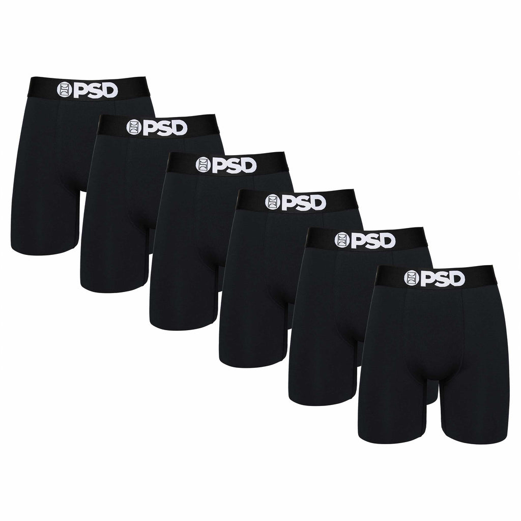PSD Mens Boxer Briefs - Black Cotton 6-Pack, Standard Length Underwear Pack, Breathable Moisture Wicking Boxer Briefs for Men, Medium