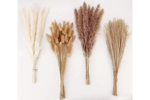 Dried Pampas Grass Decor, 100 Stems Pampas Grass Contains Bunny Tails Dried Flowers, Reed Grass Bouquet for Wedding Boho Flowers Home Table Decor, Rustic Farmhouse Party (17", White and Brown)