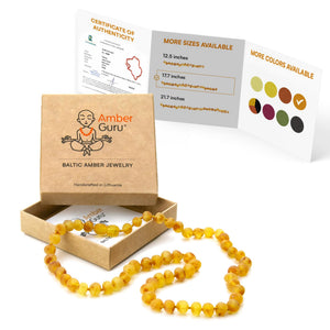 Amber Guru Baltic Amber Necklace for Women and Men (Authentic, Certified) - 17.7 inches, Honey (Raw/Unpolished) - Unisex Amber Jewelry for Adults - Amber Bead Necklace