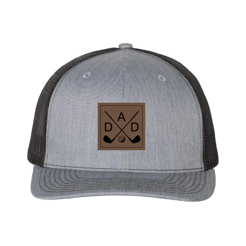 Dad Golf Hat, Leatherette Richardson 112 Trucker Cap, Golf Dad Hat, Heather Grey/Black