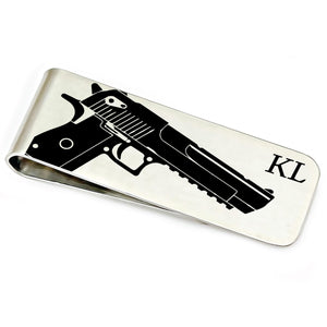 SM Design Police Gun Money Clip Personalized Men's Wallet Initials Police Officer Gun Initials Money Wallet Personal Money Wallet Clip Police Weapon GUN-MONEY