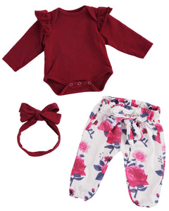 BABESIDE 3 Pcs Reborn Baby Doll Clothes for 17-22 Inch Babydolls, Floral Patterns Lifelike Baby Doll Accessories for Realistic Baby Dolls Girl, Wine Red