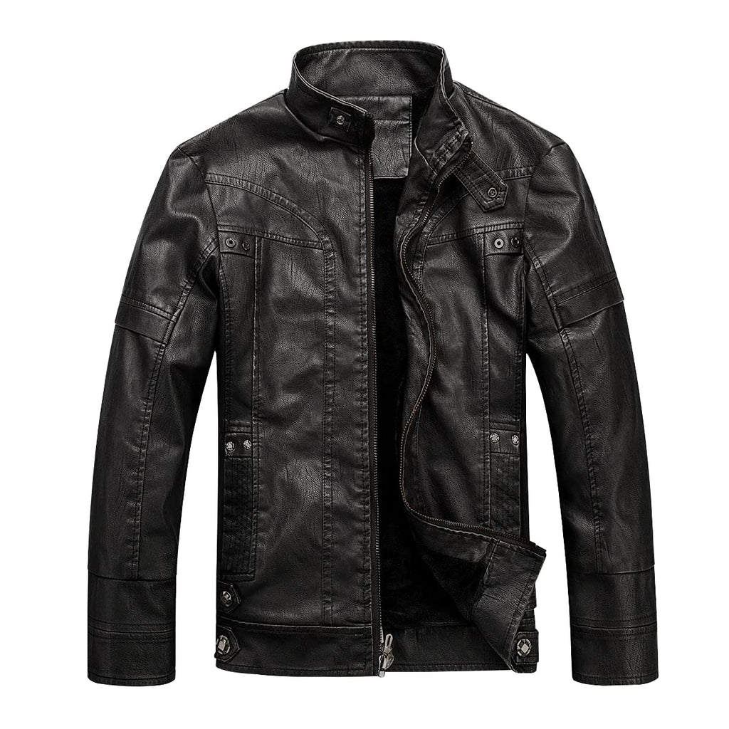 WULFUL Men's Vintage Stand Collar Leather Jacket Motorcycle PU Jacket and Coat