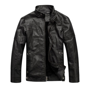 WULFUL Men's Vintage Stand Collar Leather Jacket Motorcycle PU Jacket and Coat