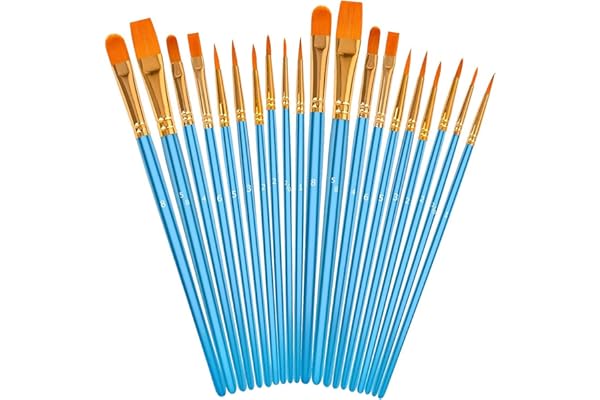 Soucolor Acrylic Paint Brushes Set, 20Pcs Round Pointed Tip Artist Paintbrushes for Acrylic Oil Watercolor Canvases Rock Body Face Nail Miniature Detailing Drawing Art Supplies