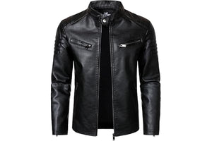 HOOD CREW Men’s Faux Leather Motorcycle Jackets Stand-up Collar Leather Jacket Vintage Coats Outwear