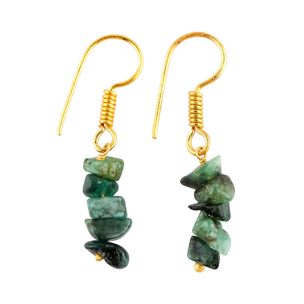 NJCRAFT Natural Emerald Gemstone Dangling Earrings, 14K Gold Plated, Handmade Jewelry, Chakra Healing Crystals, Polished Nuggets Stones, Women Earrings, May Birthstone, Gift for Her