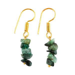 NJCRAFT Natural Emerald Gemstone Dangling Earrings, 14K Gold Plated, Handmade Jewelry, Chakra Healing Crystals, Polished Nuggets Stones, Women Earrings, May Birthstone, Gift for Her