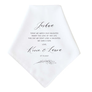 Son in Law Wedding Gift | Personalized Wedding Handkerchief Gift for Son in Law | Gift for Son in Law from Mother in Law, in Laws