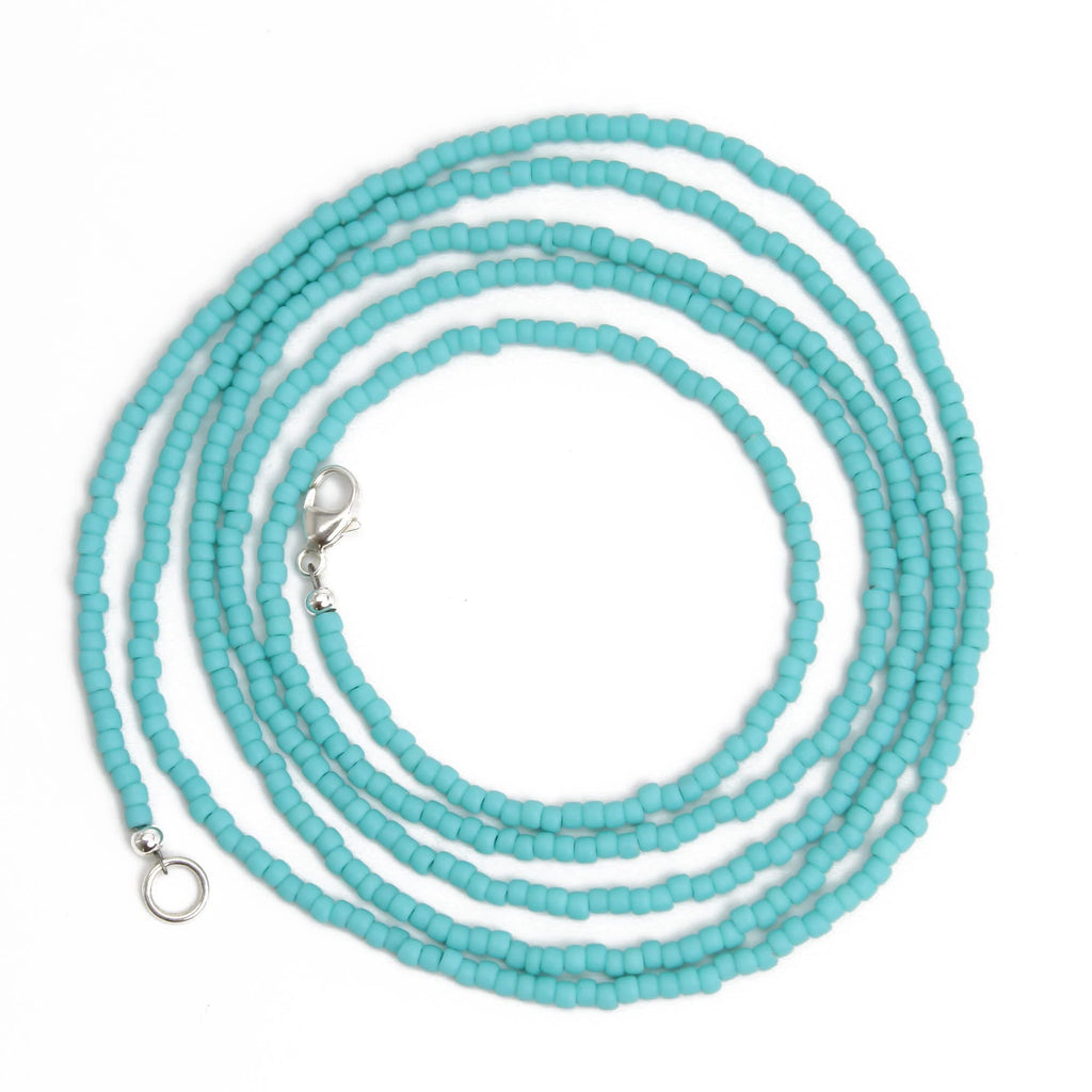 Kathy Bankston Handmade Turquoise Seed Bead Necklace Matte Finish, Thin 1.5mm Single Strand