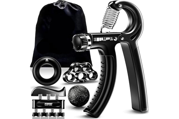 Hand grip strengthener with accessories and Fitbeer branding on a white background