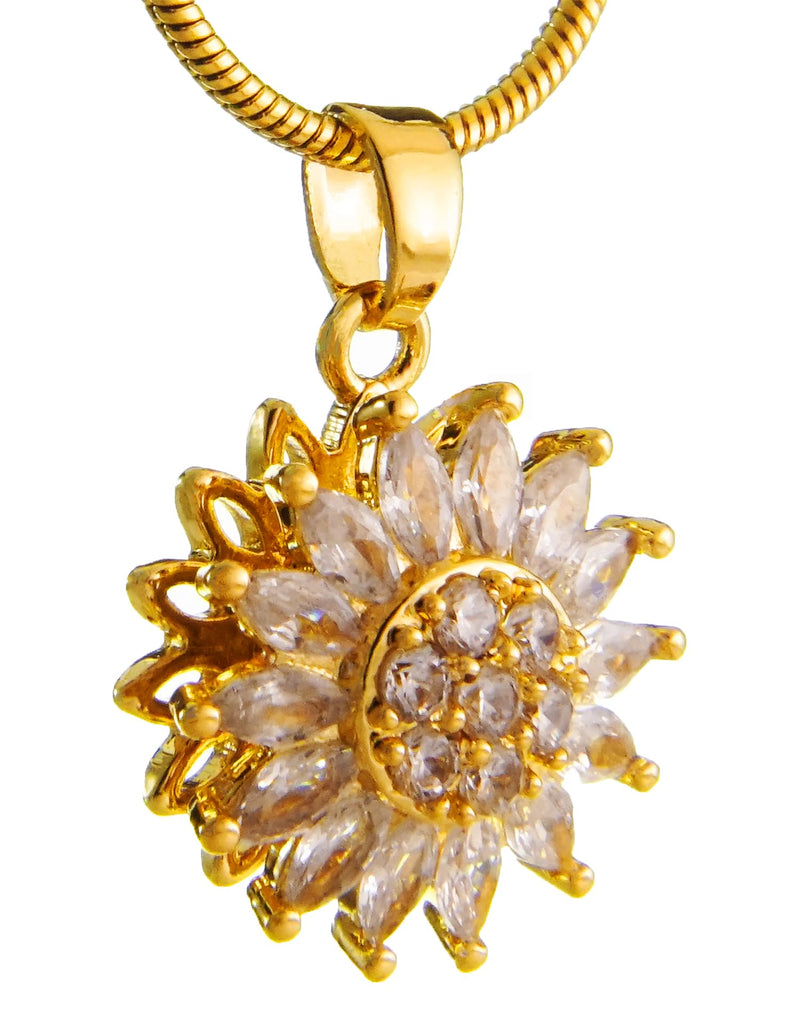 You are My Sunshine Necklace, 18K Gold Plated Spinning Sunflower Pendant with Cubic Zirconia Stones for Women; Graduation Necklace Gift; Special Meaningful Gift for Mom Women