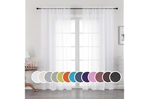 OWENIE Sheer Curtains 84 inches Long 2 Panels Set for Living Room/Bedroom, Rod Pocket Voile Sheer Panel Drapes, White, 2pcs, Each 42" W x 84" L
