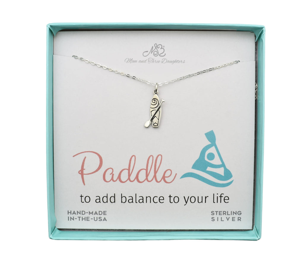 Standup Paddle Board Charm Pendant in Sterling Silver on an 18 Inch Sterling Silver Cable Chain. Paddle Board Necklace. Paddle Board Jewelry