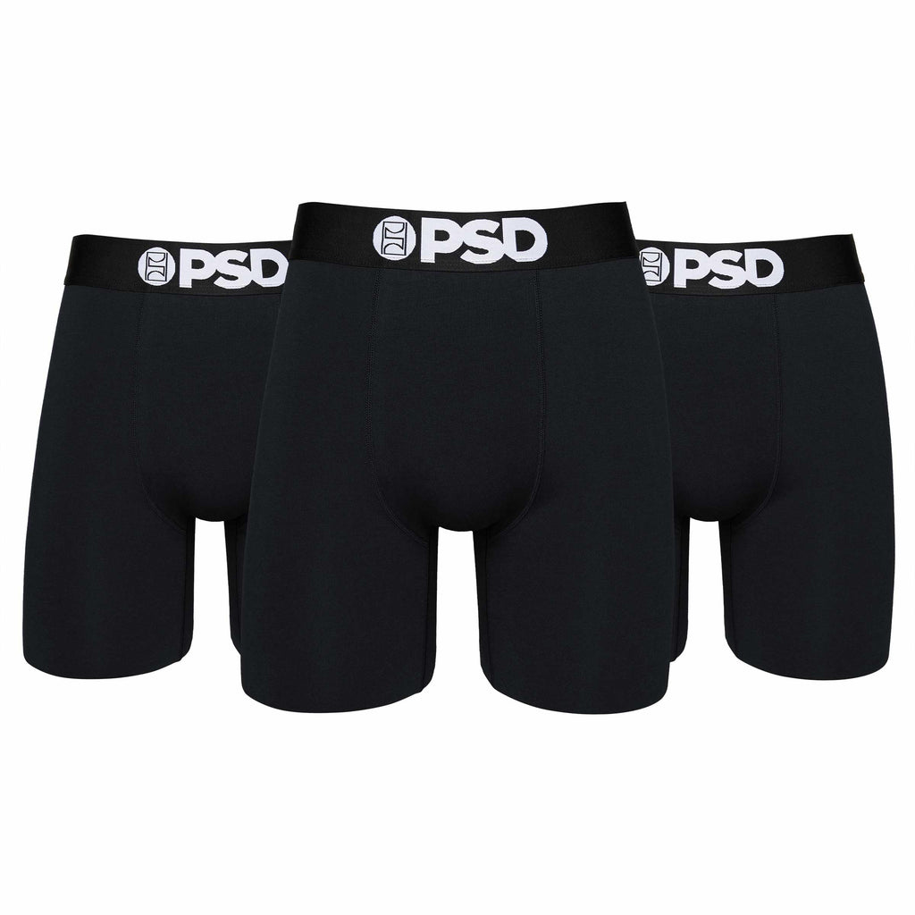 PSD Mens Boxer Briefs - Black Cotton 3-Pack, Standard Length Underwear Pack, Breathable Moisture Wicking Boxer Briefs for Men, Small