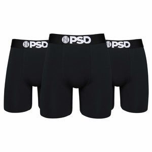 PSD Mens Boxer Briefs - Black Cotton 3-Pack, Standard Length Underwear Pack, Breathable Moisture Wicking Boxer Briefs for Men, Small