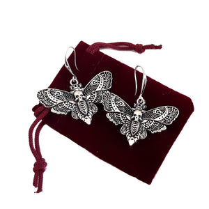 Death's Head Hawk Moth Earrings with 925 Silver plated ear wires for Halloween and other occasions