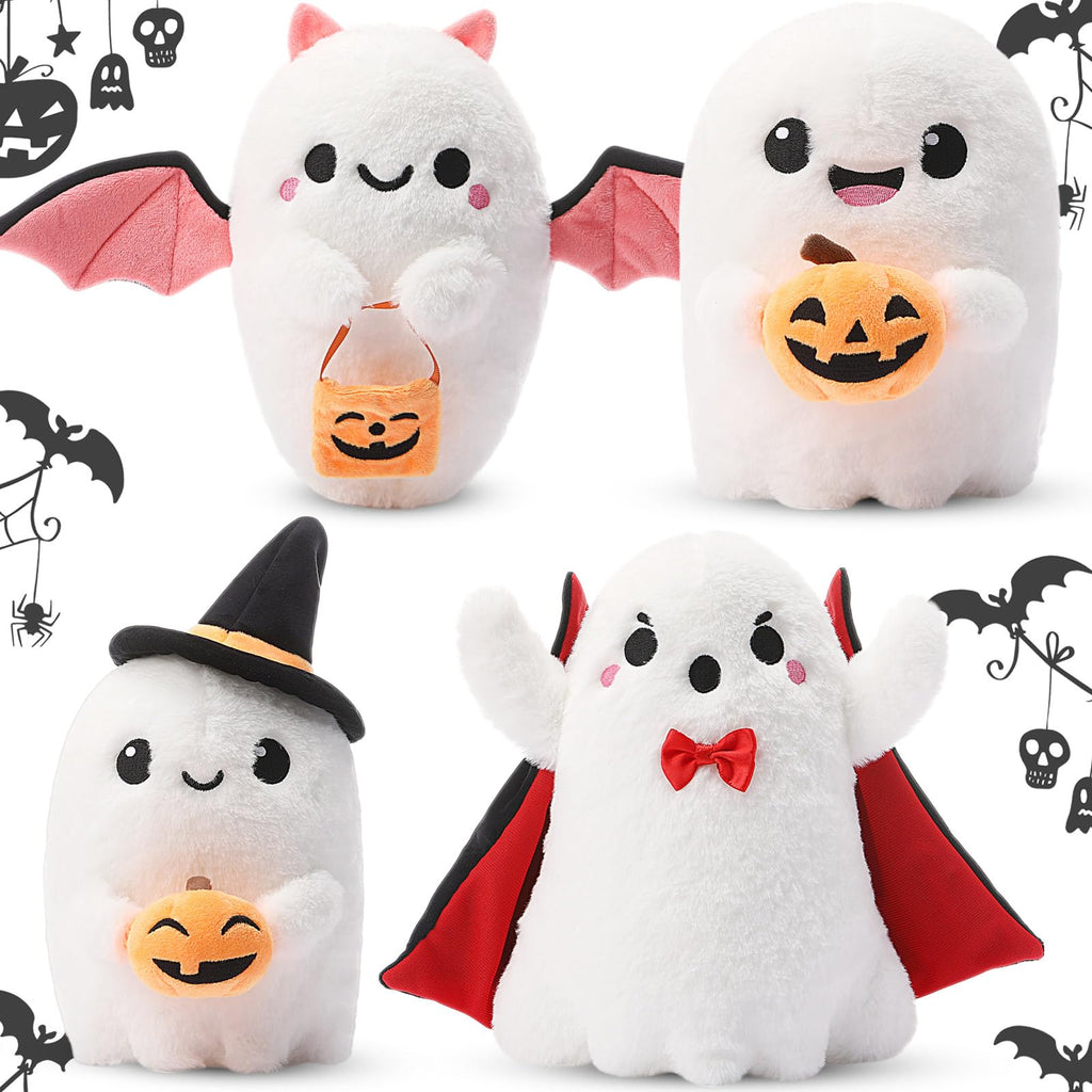 Liliful 4 Pcs Halloween Ghost Stuffed Animal Bulk 8 Inch Toys Ghost Stuffed Animal Plush Cute Spooky Dolls Plushes for Halloween Party Favors Decoration Gift Bag Filler(Pumpkin)