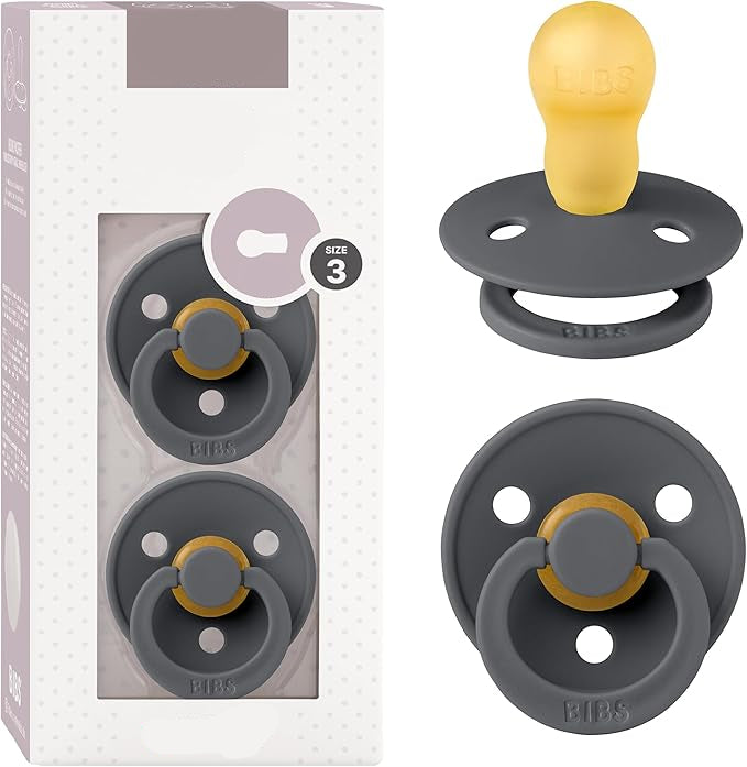 BIBS Pacifiers Colour Collection | Natural Rubber Baby Pacifier | Set of 2 BPA-Free Soothers | Made in Denmark | 0+ Months (Pack of 2) | Baby Blue/Iron