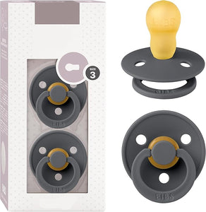 BIBS Pacifiers Colour Collection | Natural Rubber Baby Pacifier | Set of 2 BPA-Free Soothers | Made in Denmark | 0+ Months (Pack of 2) | Baby Blue/Iron